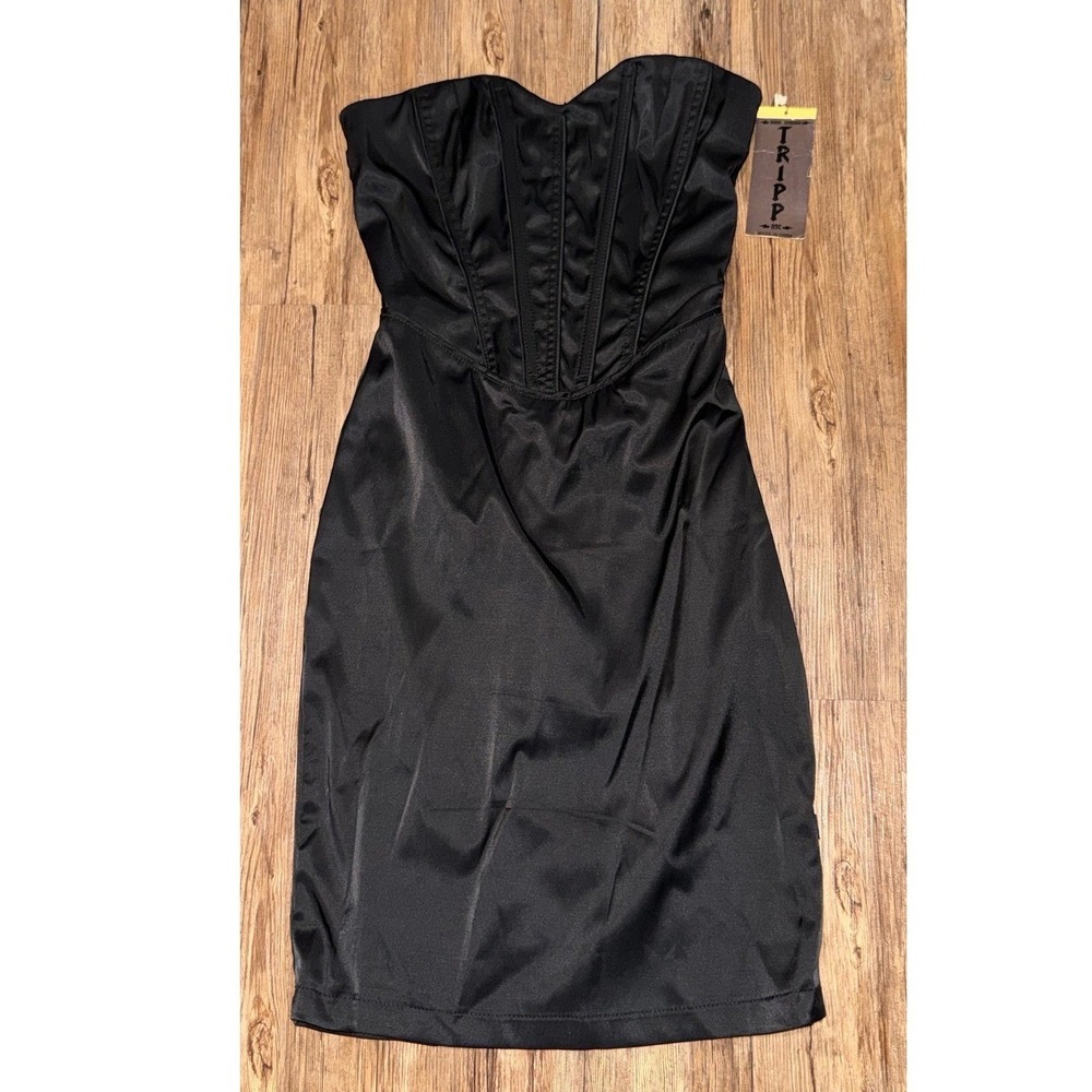 Tripp NYC Black Corset Bodycon Strapless Dress‎ Whimsigoth Punk Y2K Club NWT M